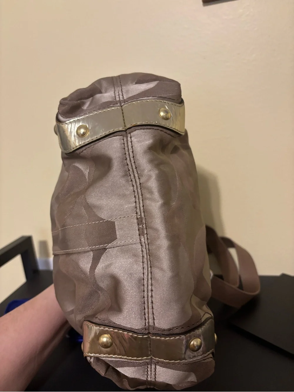Coach Carly Brown Signature Hobo Bag with Blue Accent Scarf. 2008